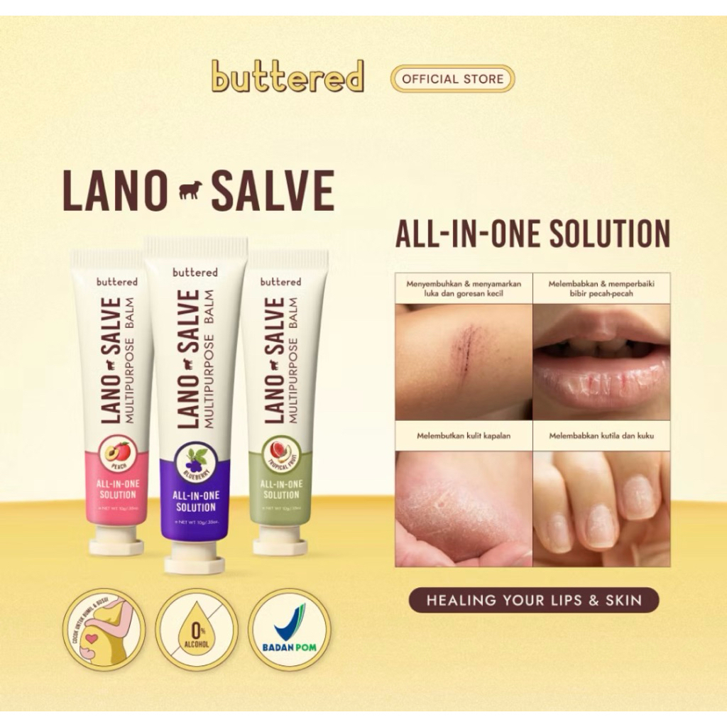 Buttered Lanosalve Balm Multipurpose 10g dengan Lanolin & Vitamin E untuk Melembapkan dan Menenangka