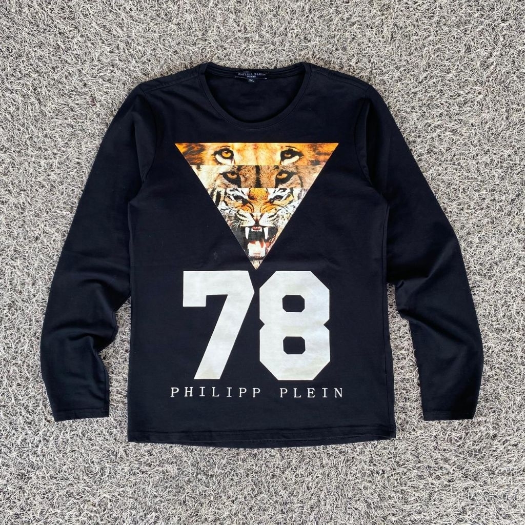 philipp plein leopard long sleeve tee kaos lengan panjang pria