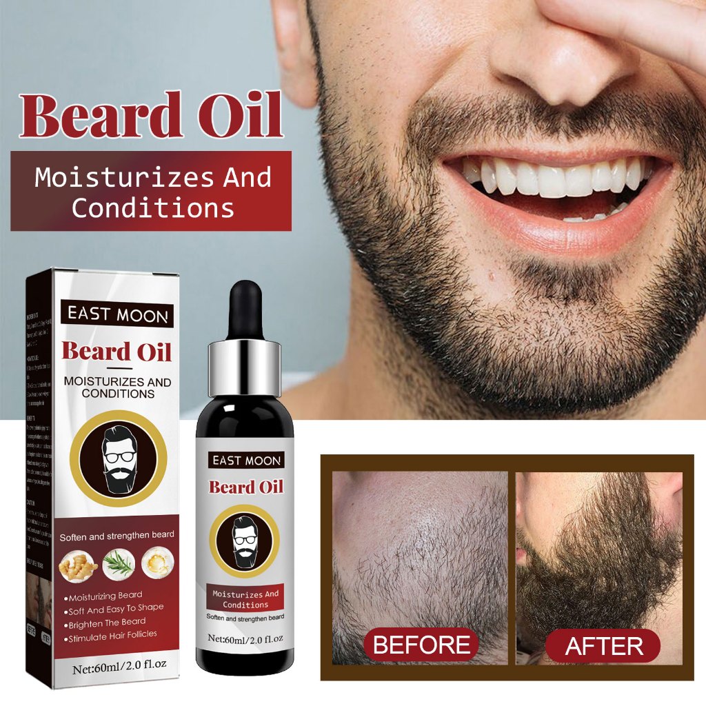 East Moon Beard care oil 60ml Rambut Janggot Pria yang Tepat Melembab dan memperbaiki rambut keras y