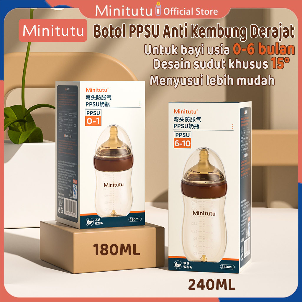 Minitutu Botol Susu Bayi Newborn Anti-Colic Bayi Botol Susu Dot Ergonomis Dot Bayi Botol Susu PPSU A