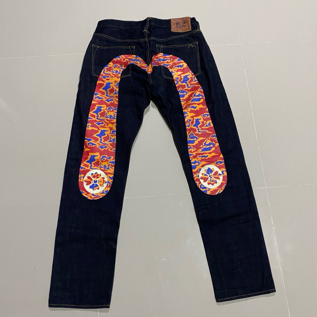 Evisu No.2 Lot 2000 Red Orange Blue Camo Daicock Selvedge Denim Jeans