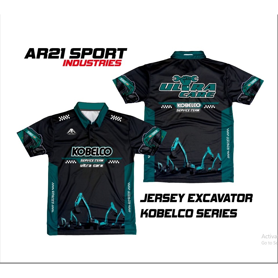 AR21_SPORT JERSEY KOBELCO EXCAVATOR HYUNDAI ALAT BERAT FULLPRINTING BAHAN TEBAL HALUS MENYERAP KERIN