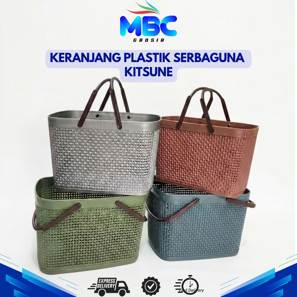 KERANJANG PLASTIK SERBAGUNA KITSUNE / TAS PASAR PLASTIK PASTEL / KERANJANG PLASTIK MURAH