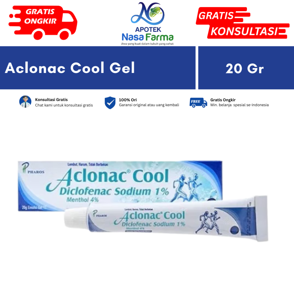 Aclonac Cool Tube @20 Gram - Emulsi Gel Pereda Nyeri / Diclofenac Diethylamine / Diclofenac Sodium