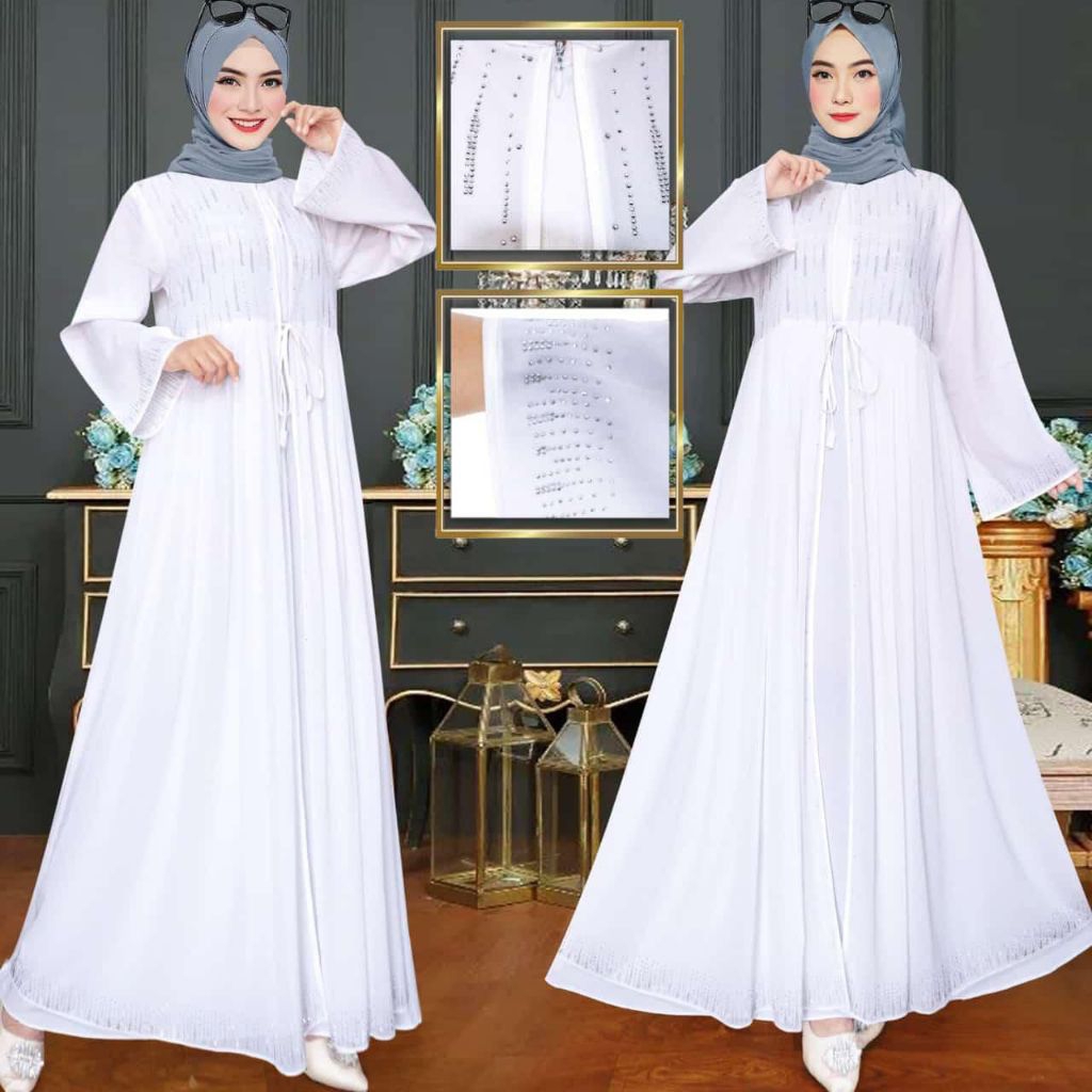 gamis putih simple elegan mewah