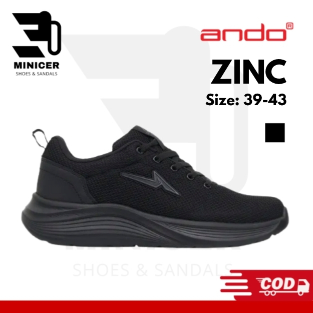Sepatu Sekolah SMP SMA Kuliah Ando Zinc Hitam Polos - Sneakers Pria Casual Full Black Original - Sep