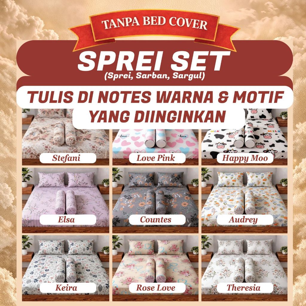 Sprei Set 90x200 - 200x200 Tulis Di Notes Motif Warna Yang Di Inginkan / Evedaily