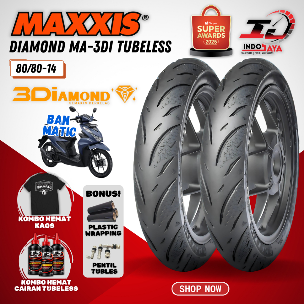 [PRODUK TERBARU] BAN MAXXIS DIAMOND MA-3Di TUBELESS RING 14 ( 80/80-14 ) BAN MOTOR DEPAN BELAKANG MA