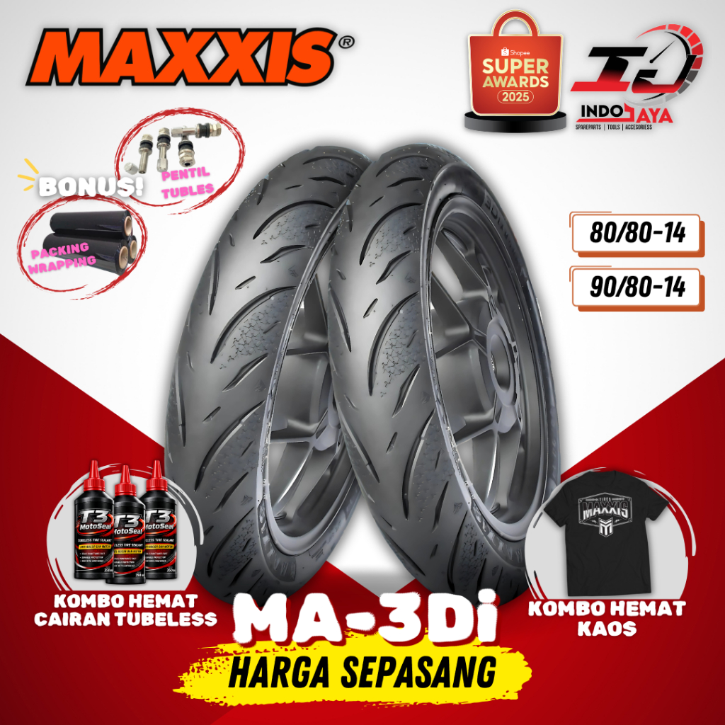 [PAKET MURAH SEPASANG] BAN MAXXIS DIAMOND MA-3Di TUBELESS (80/80-14 & 90/80-14) MA 3DN / BAN LUAR MO