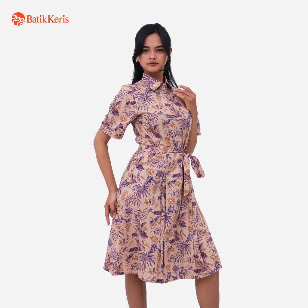 Batik Keris Dress Lengan Pendek Leher Bulat Motif Keris Alas-Alasan Peksi Katon