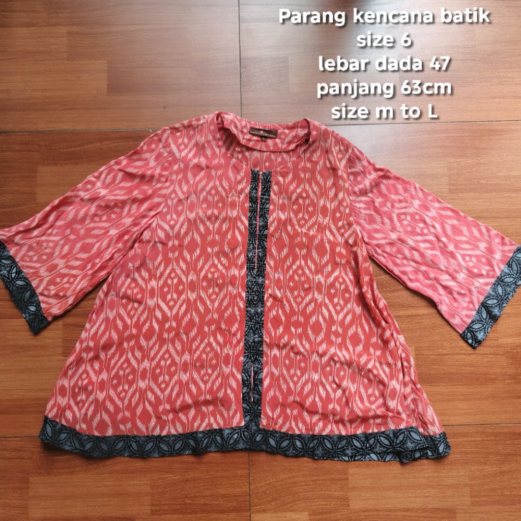 Parang kencana batik baju batik atasan blouse kemeja wanita lengan 3/4 preloved merah size M /L/XL
