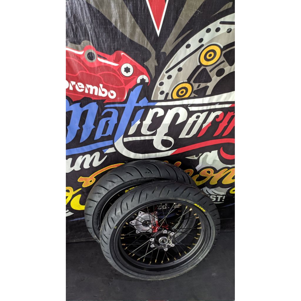 WHEELSET SUPERMOTO CRF KLX DT WR TROMOL FREEDAY AND XBREAK SCARLET VELG ROSSI