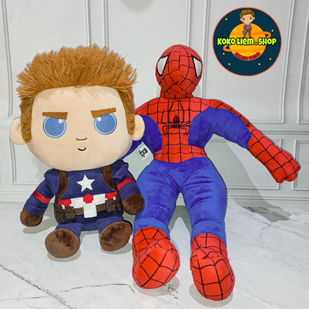 BUY 1 GET 1 Boneka Anak Cowok Figure CAPTAIN AMERICA & SPIDERMAN Medium 37cm/50cm (ORIGINAL MARVEL C