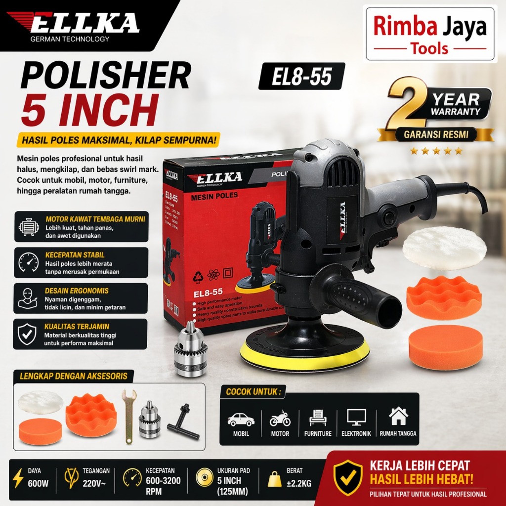 ELLKA Mesin poles Bisa Jadi Mesin Bor Polisher Machine  5Inch Mesin Polisher Mesin poles mobil Alat 