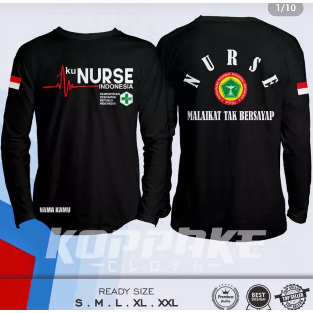 Kaos Tshirt Distro Viral Lengan Panjang Nurse Malaikat Tak Bersayap
