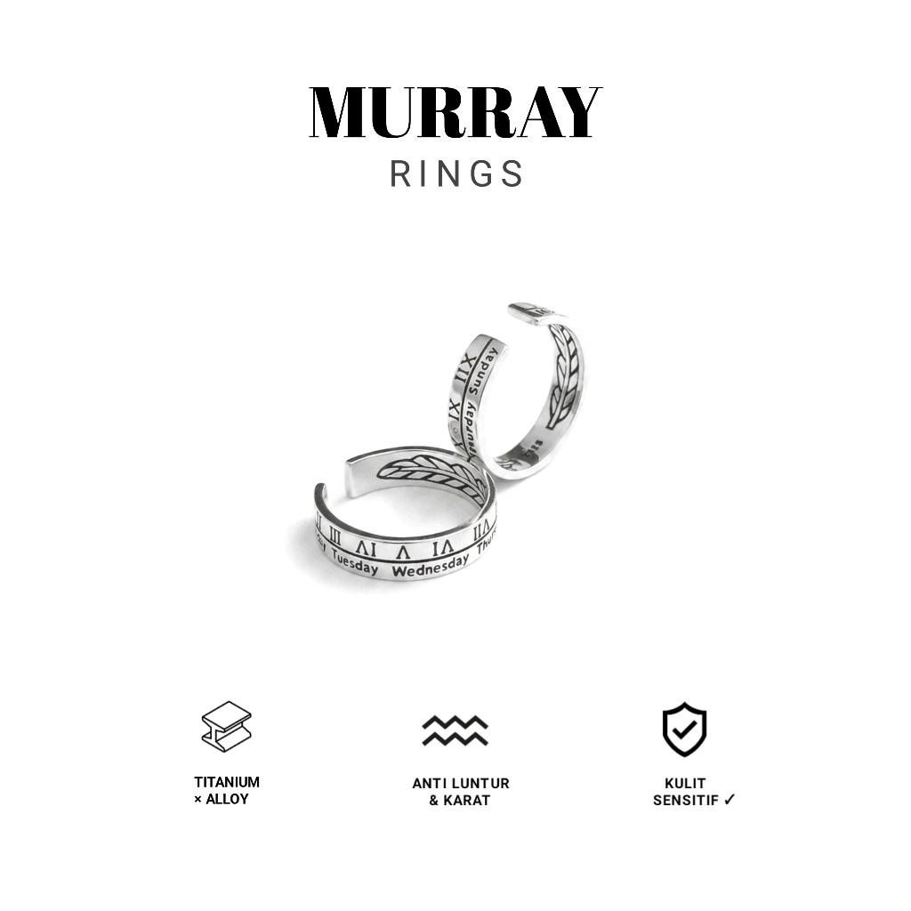 Herauve Cincin Murray Titanium Unisex Ukir Huruf Romawi Rings Bahan Titanium Anti Luntur & Karat