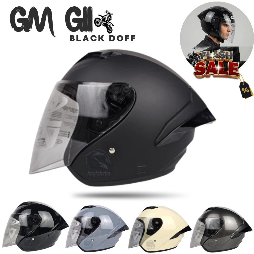 HELM GM G2 SOLID | G-2 SINGLE VISOR WARNA HITAM DOFF SNI ORIGINAL-HELM HALFFACE