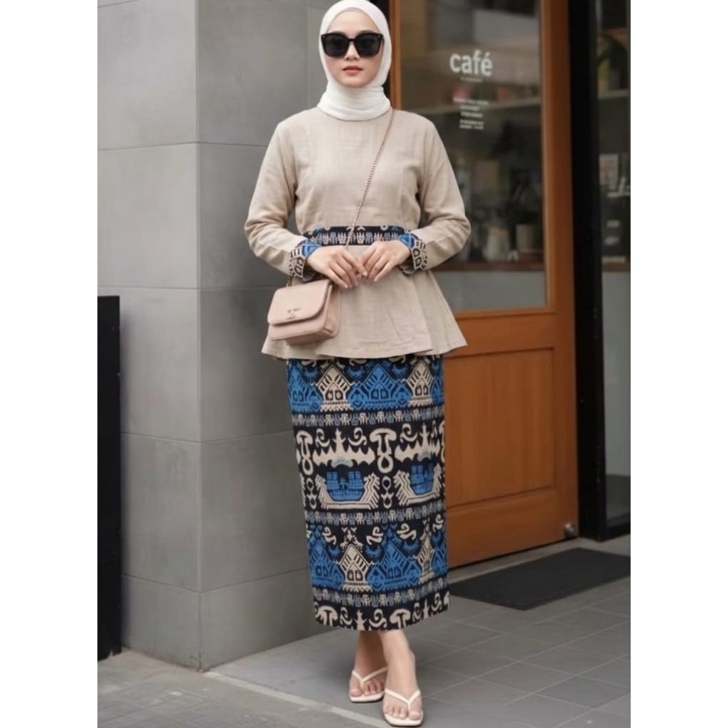 [NEST] Setelan Atasan + Rok Span Tapis Lampung | Oneset Guru Mengajar | OOTD Blouse Coklat Muda dan 