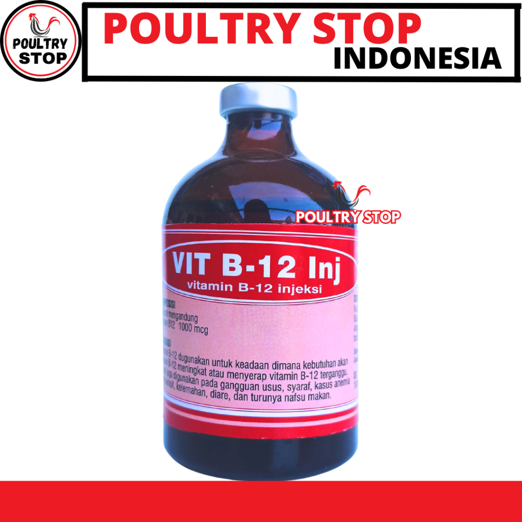 VIT B12 INJ 100ML BOTOL MERAH - Vitamin B12 Hewan Meningkatkan Nafsu Makan Hewan Ternak Sapi Kambing