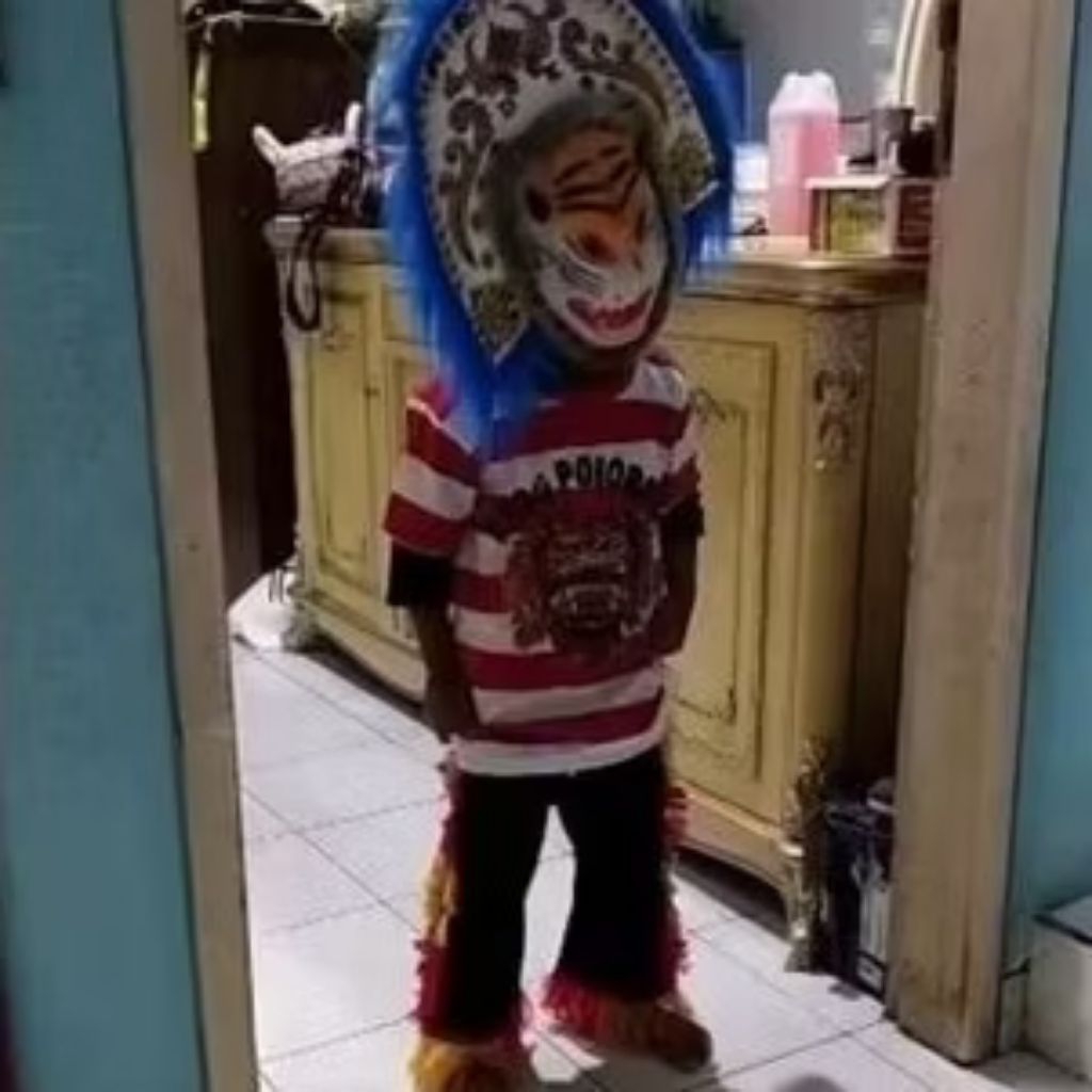 Setelan Reog Ponorogo Anak + Celana Jaranan + Topeng Macan Spon | Kostum Reog Anak Lengkap Murah