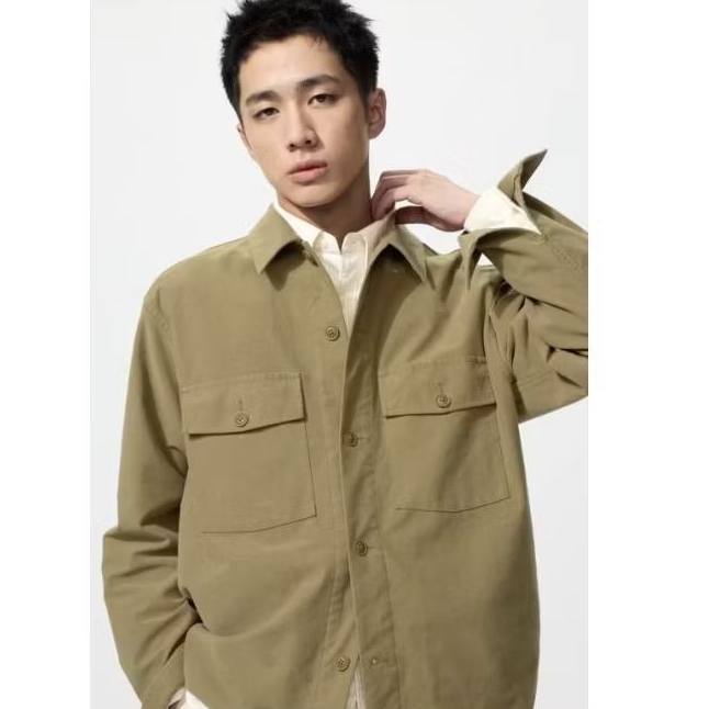UNIQLO Outer Kemeja Luaran Jersey Lengan Panjang Unisex Pria Wanita Coklat Cokelat 32 Beige Krem Uku