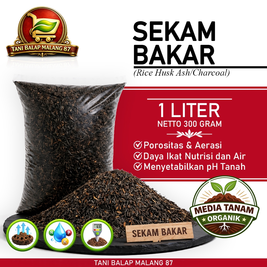 TANI BALAP MALANG 87 Sekam Bakar 1 Liter Netto 300 Gram / Arang Sekam Media Tanam Organik