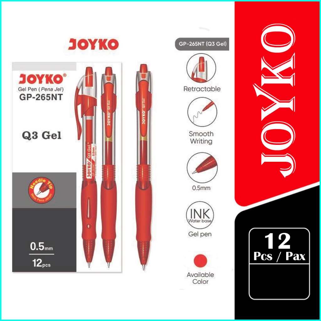 (1 PAX / 12 PCS) Pulpen Joyko GP-265NT Tinta Merah / Gel Pen Joyko GP-265NT