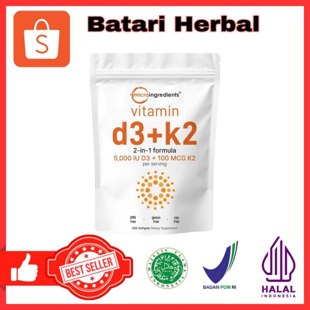 Microingredients Vitamin D3 + K2 2-in-formula 5000IU D3 + 100 MCG K2 isi 300 softgels - original