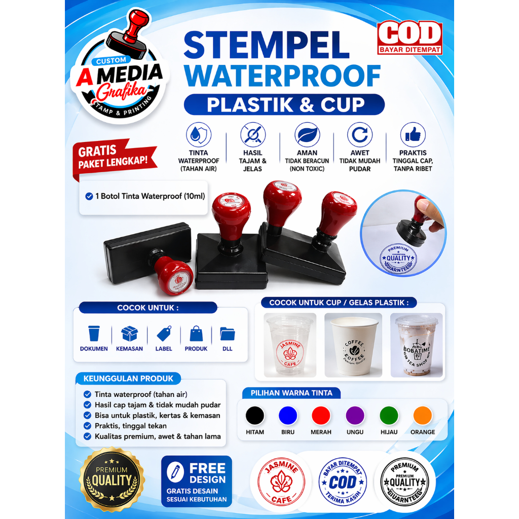 Stempel Plastik Kemasan Custom – Logo Minuman, Cup & Packaging Anti Air