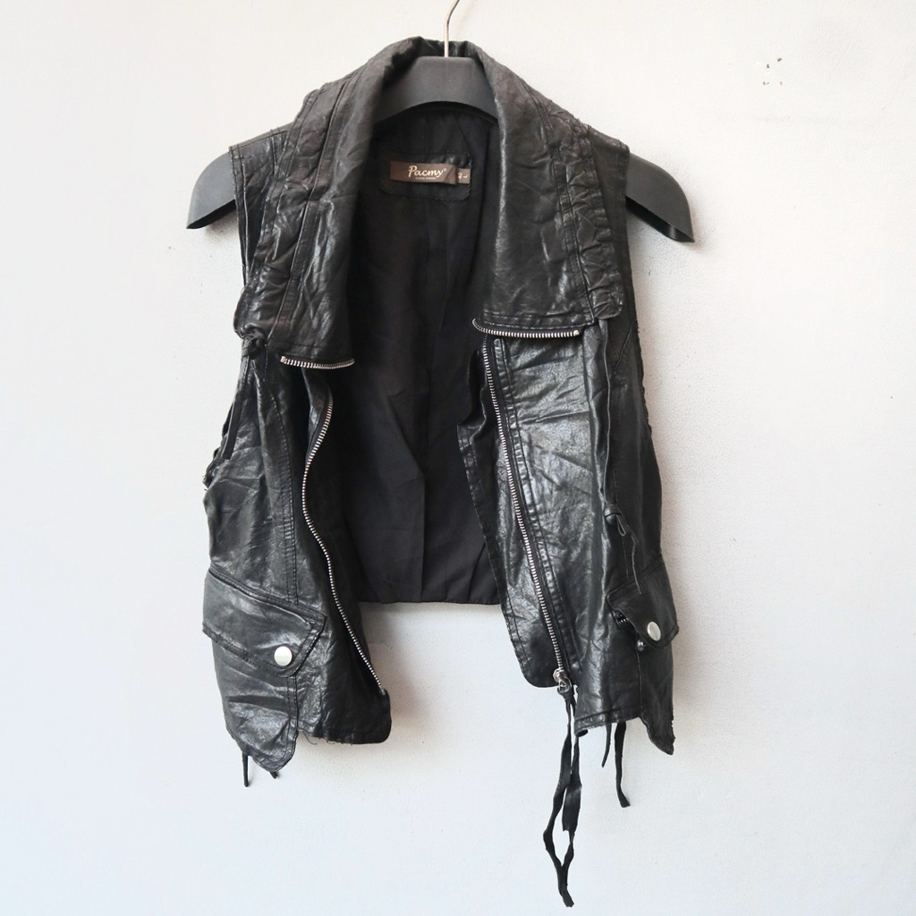 Rompi kulit asli domba vest kulit jaket kulit cewek cowok rocker punk genuine leather