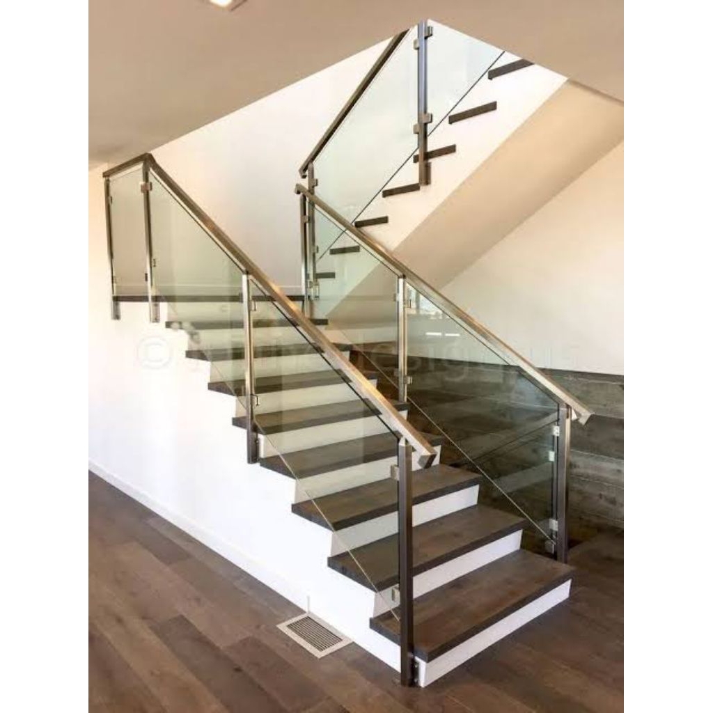 Railing tangga stensil kaca tempred minimalis