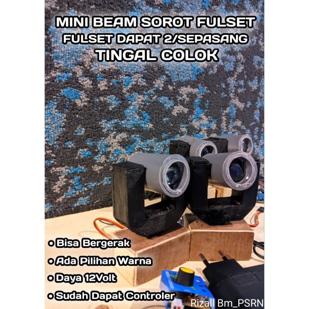 Lampu Lighting Beam Mini Moving Fullset dapat 2biji tingal pakai Untuk Sound System Miniatur