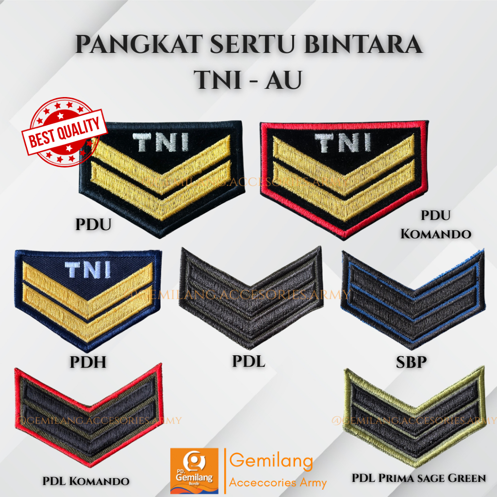 Pangkat SERTU Bintara TNI AU Sedia PDU PDH PDH SUS PDL SBP PRIMA Sage Green | Pangkat PDU TNI | Pang