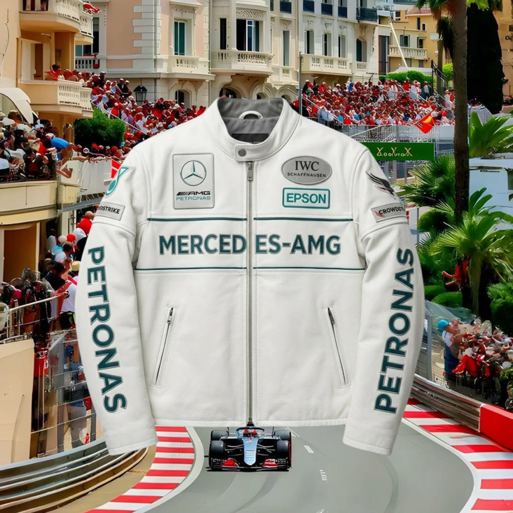IAMYOURQL - Mercedes White Green Race Jacket Leather