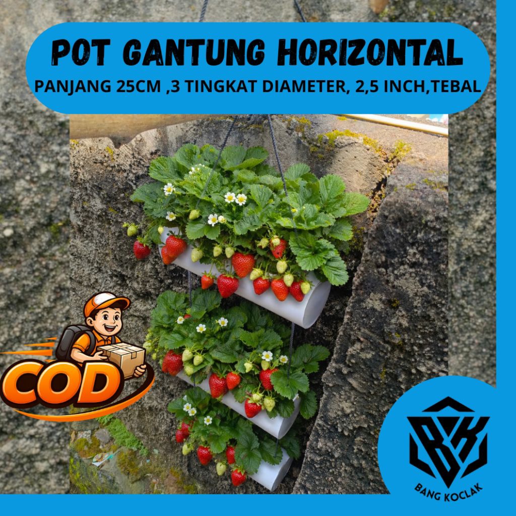 Pot PVC Gantung Strawberry 3 Tingkat Rak Tanam Vertikal Hemat Tempat Sistem Hidroponik Sederhana Coc