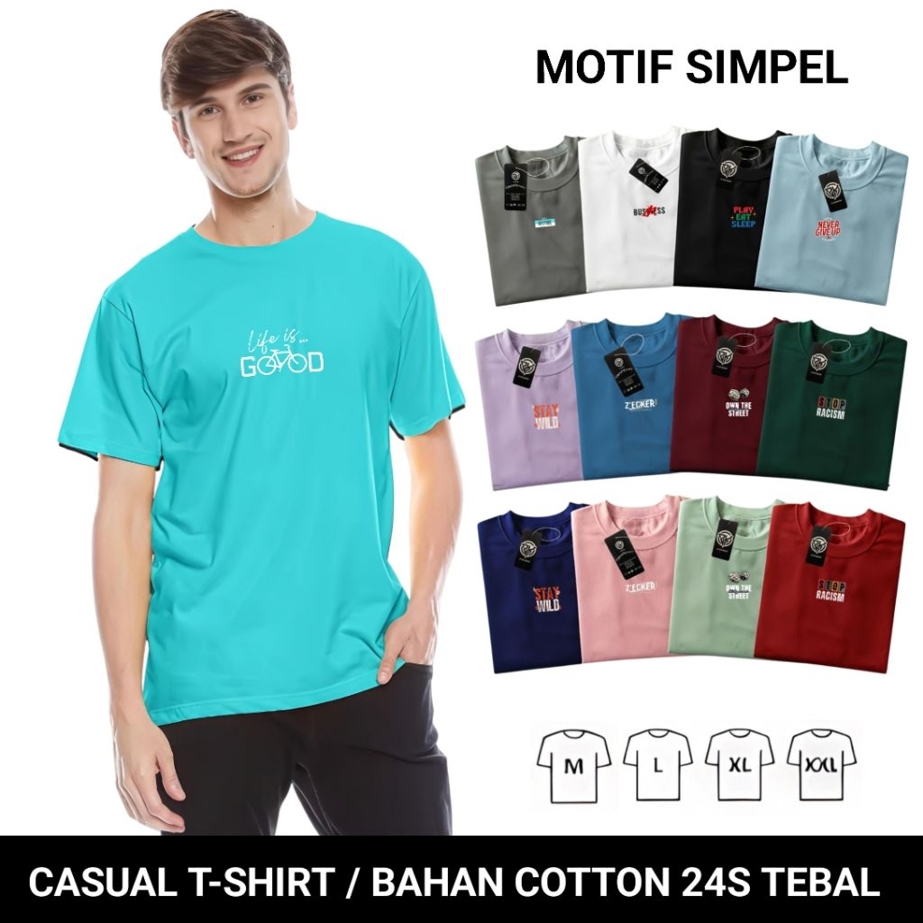 PAKET USAHA 1 LUSIN KAOS DISTRO LENGAN PENDEK MOTIF SIMPEL BAHAN COTTON 24S