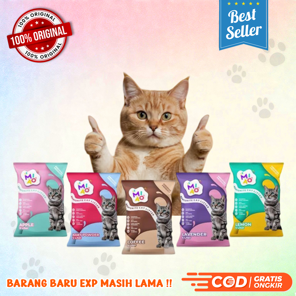 Pasir Kucing Le Miao 5L || Pasir Kucing Gumpal & Wangi - Aroma Lavender, Baby Powder, Kopi, Apel