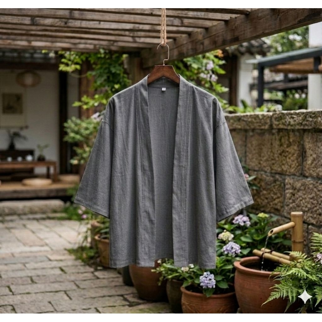 kimono pria bahan linen kimono menderen kasual nyaman casual kren