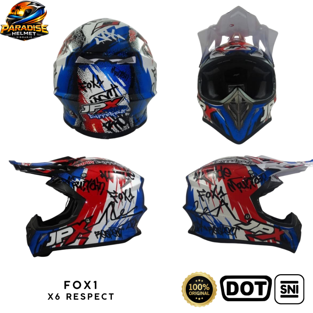 Helm Full Face Cross Pria Wanita Harian Motor Trail Tebal Nyaman SNI DOT JPX FOX1 - X6 Respect