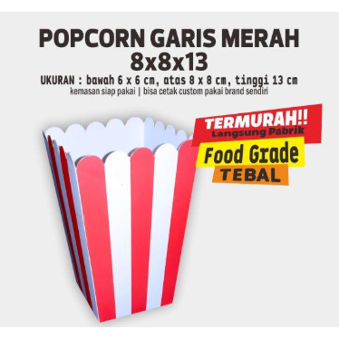 Box Popcorn Garis 8x8x13 cm (Isi 50 pcs) -