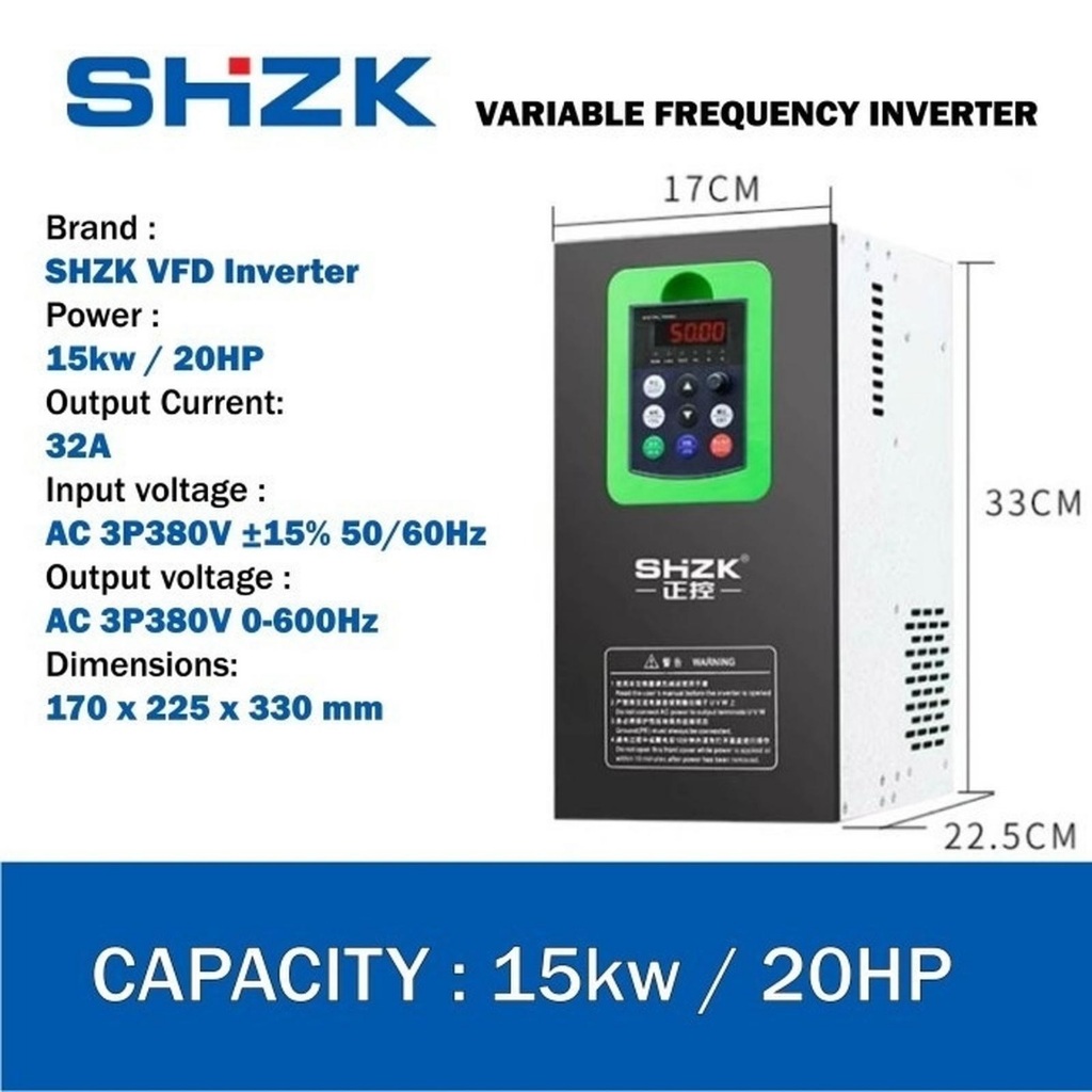 Inverter SHZK 15KW 380V 3Phase 3P 20HP VFD Variable Frequency Drive Model: ZK880-15KW