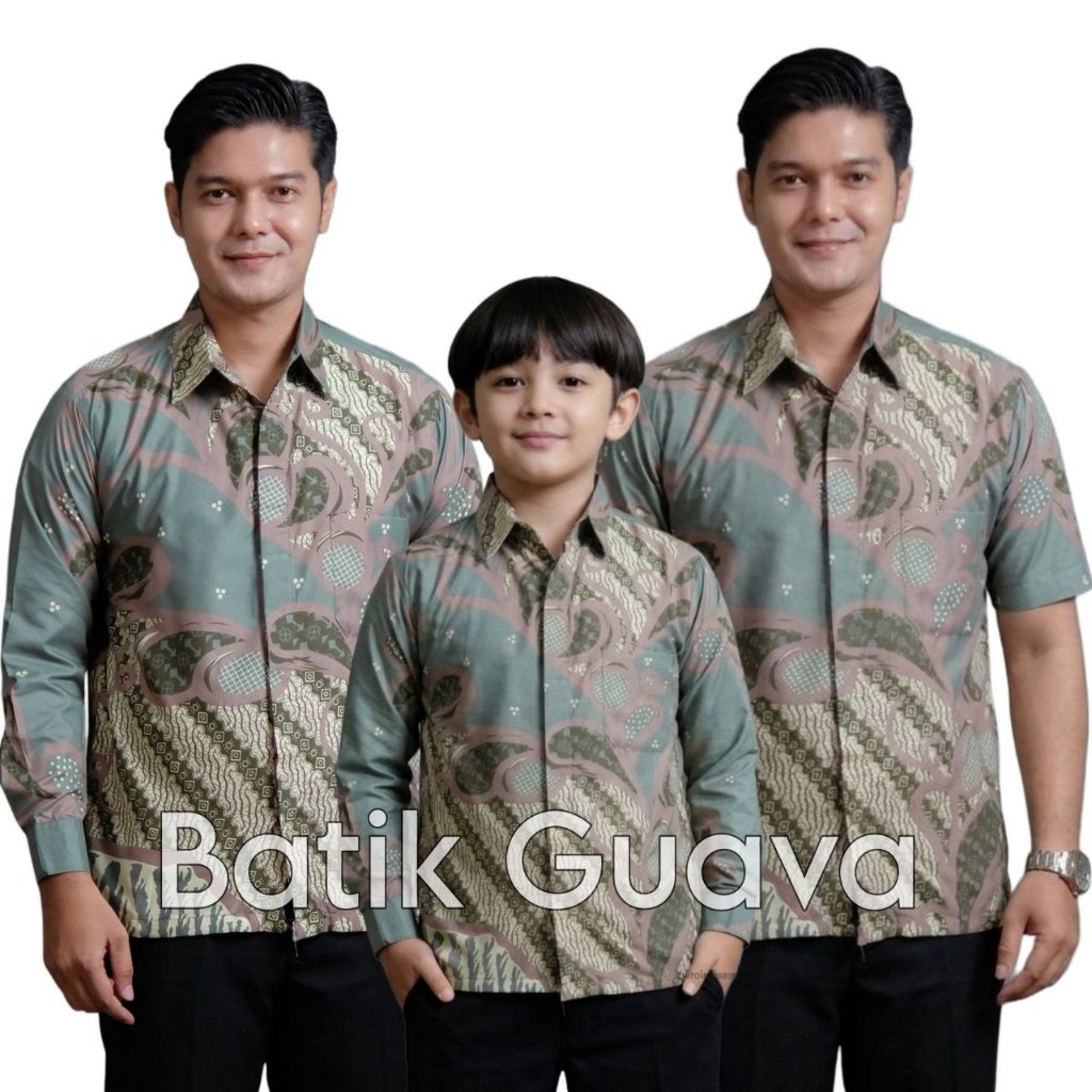 COUPLE SWEET - Batik Couple Ayah dan Anak Laki-laki warna Hijau Mint - Batik pria lengan panjang / p