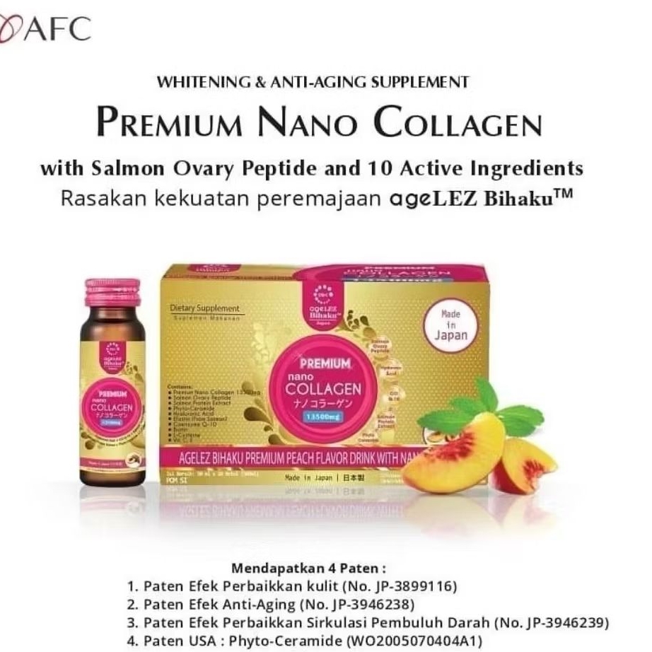 AGELEZ BIHAKU PREMIUM NANO COLLAGEN AFC 13500 MG NO 1 VITAMIN KOLAGEN ORIGINAL MADE IN JAPAN