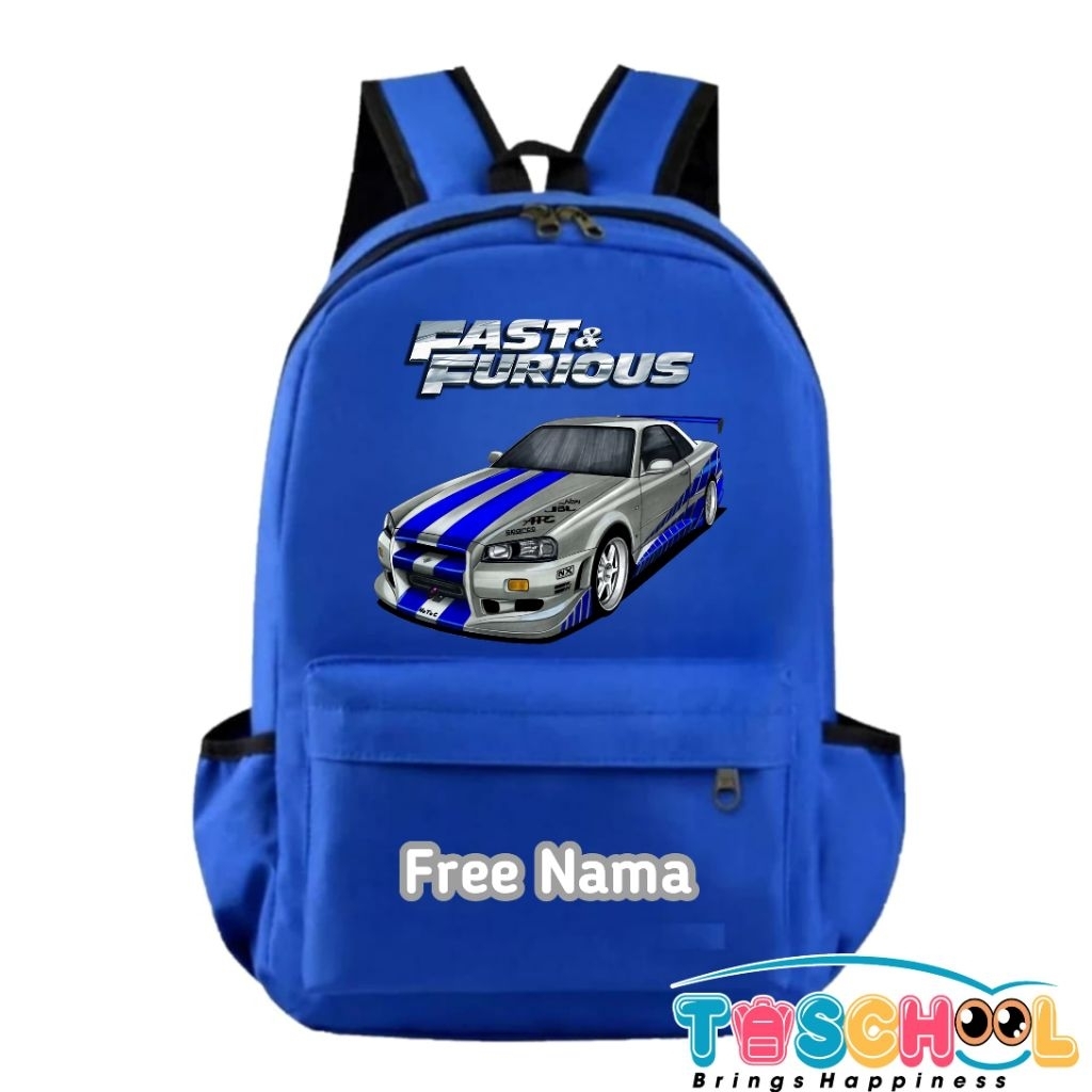 TAS RANSEL ANAK GAMBAR MOBIL FAST &  FURIOUS FREE NAMA