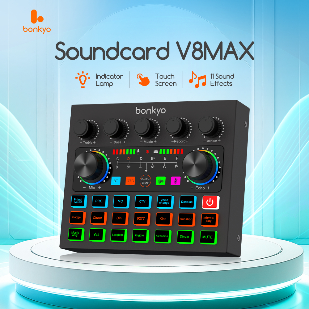 Bonkyo Soundcard V8MAX Bluetooth Mixer Audio - Live Streaming & Karaoke Profesional