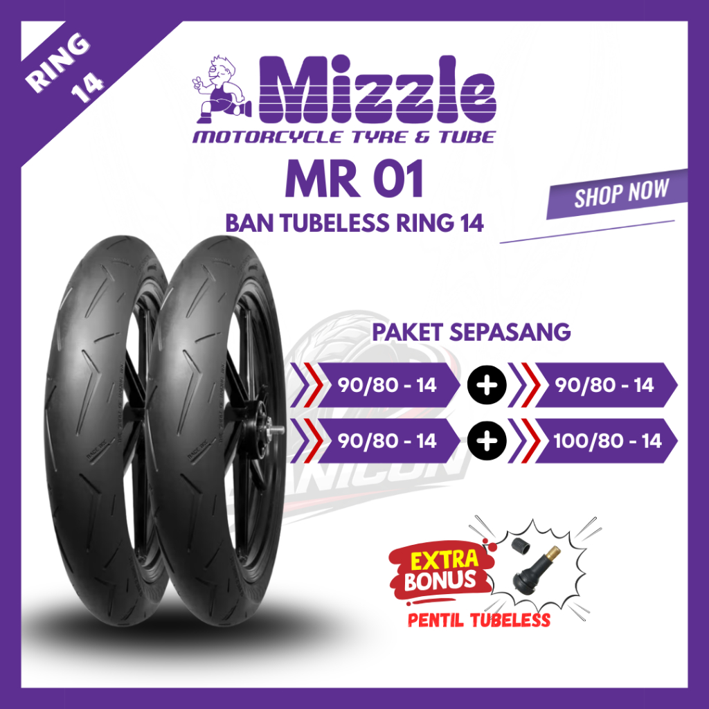 SEPASANG Paket Ban Motor RING 14 Mizzle MR01 Ban Luar Balap Matic Tubles COD READY Gratis Pentil Sof