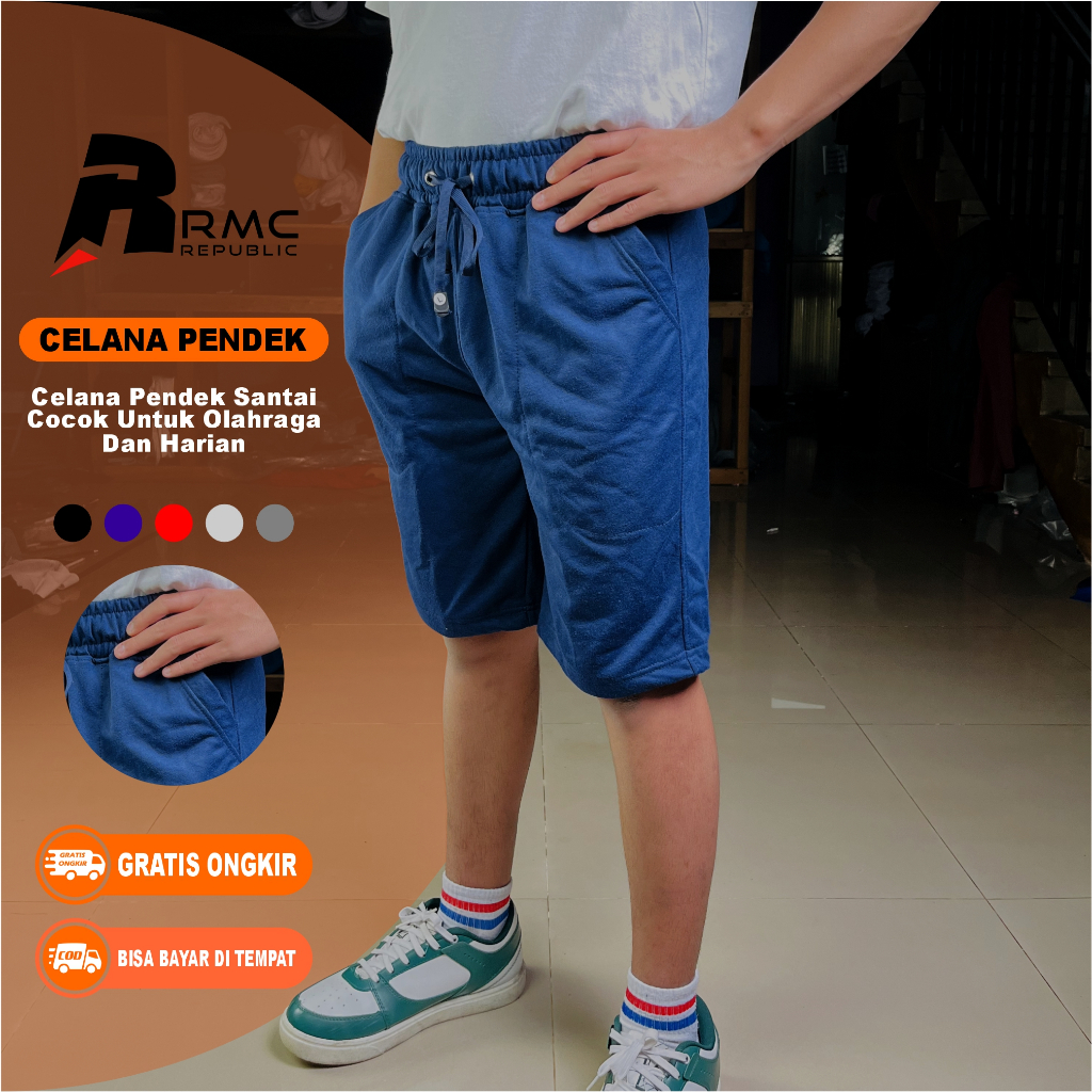 RMC Celana Pendek Pria Polos Biru Navy Jumbo