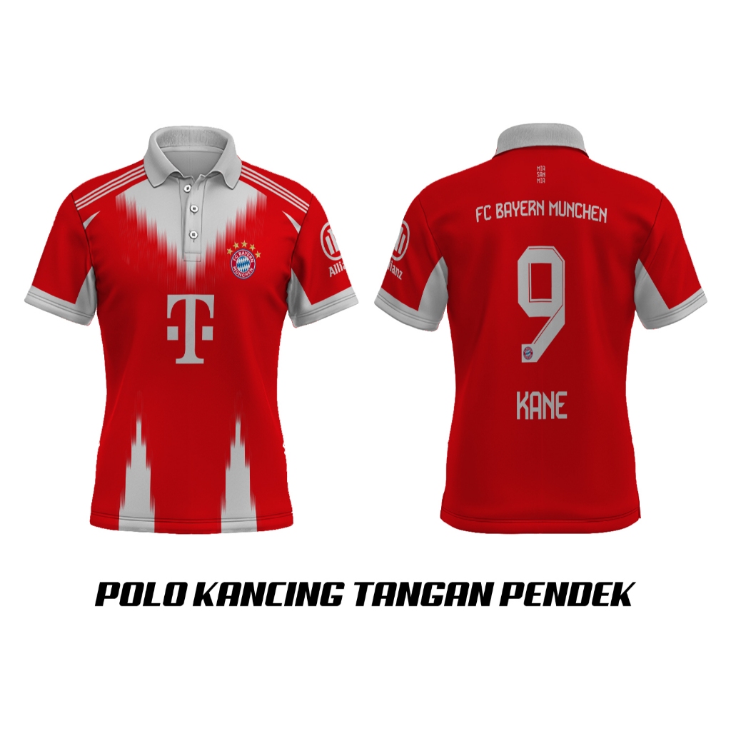 Baju Kaos Tshirt Dewasa Polo V-neck Jersey Sepakbola Football Fc Bayern Munchen 2025-2026 Full Print