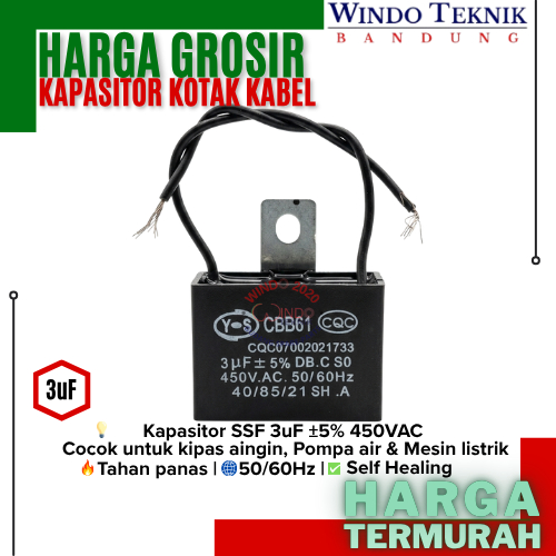 KAPASITOR KOTAK KABEL 3 UF | KAPASITOR FAN | 3 UF | KAPASITOR KOTAK KIPAS ANGIN |