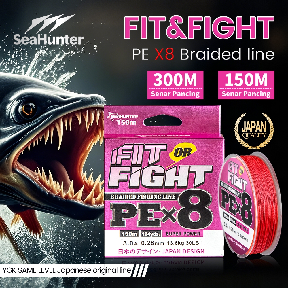 Senar Pancing PE X8 150M&300M SeaHunter Fit Or Fight Senar PE kuat Benang Pancing 300 Meter, Tahan A